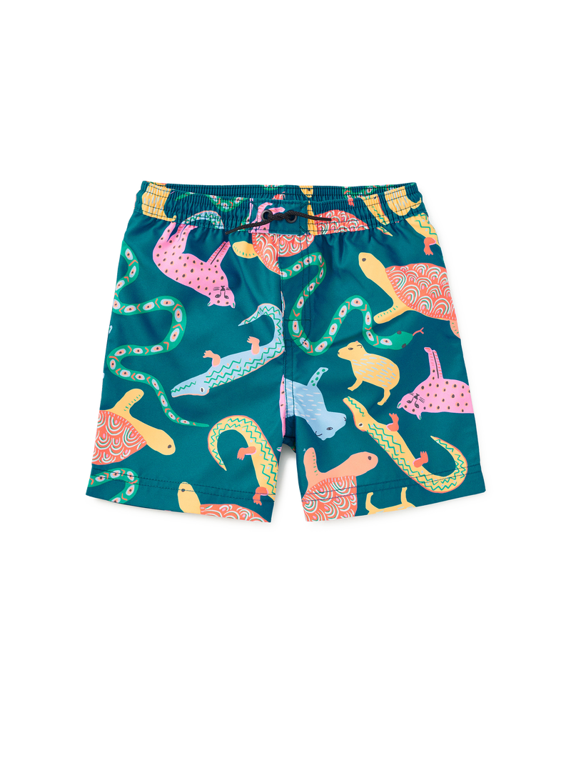 Mid-Length Swim Trunks in Brazilian Folk Animals - View 1
