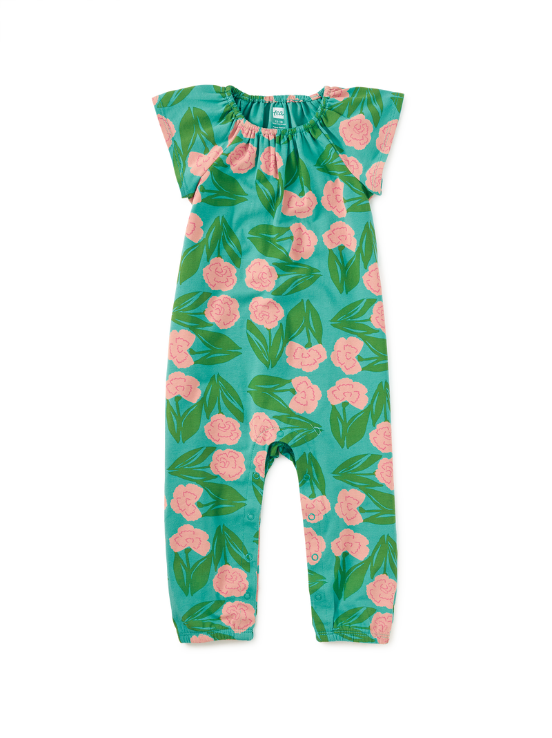 Tulip Sleeve Baby Romper in Carnation Floral - View 1