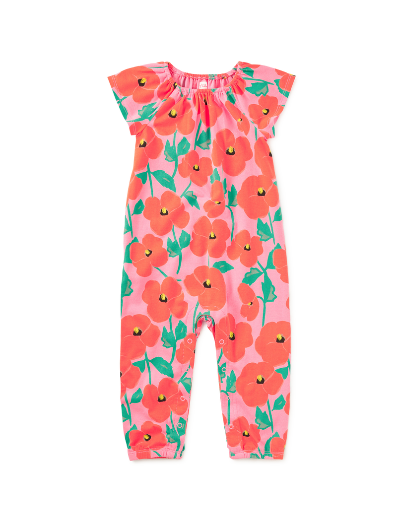 Tulip Sleeve Baby Romper in Poppy Poppies - View 1