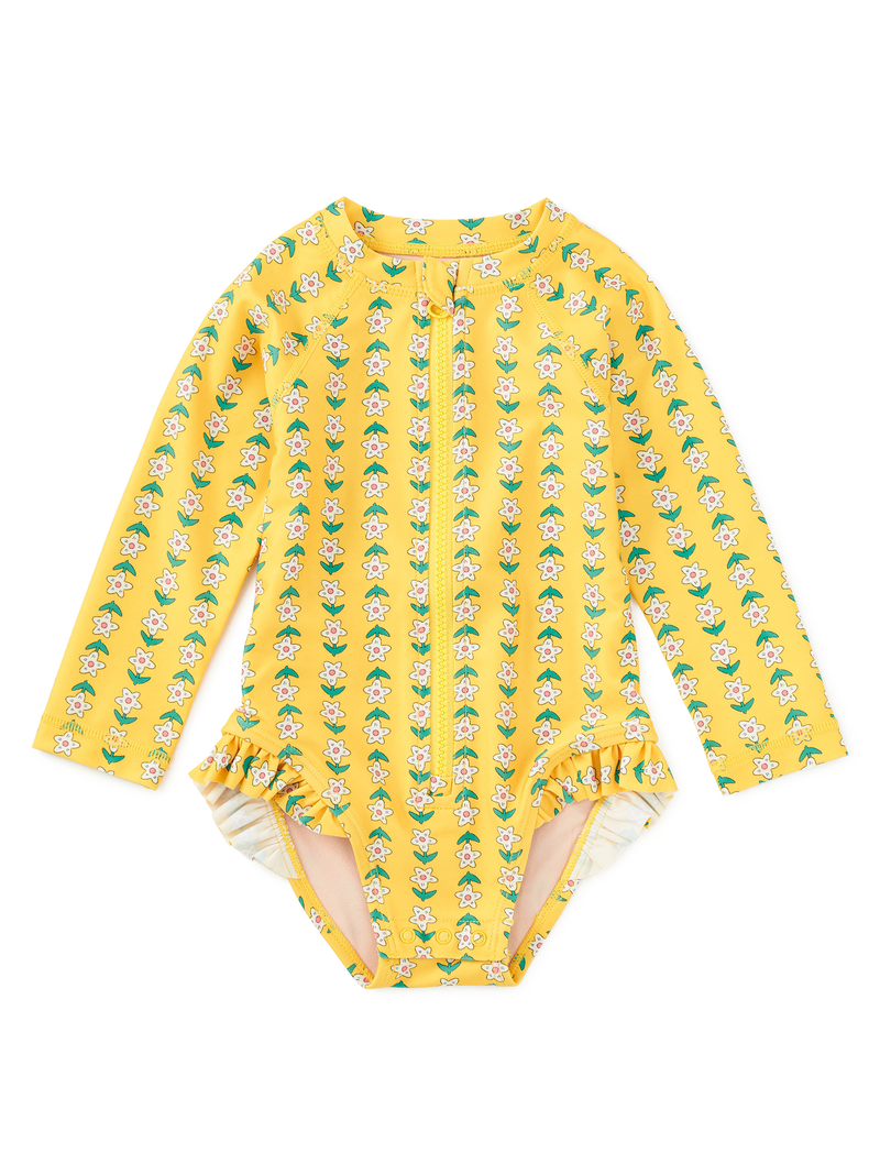 Rash Guard Baby Swimsuit in Vintage Floral Tile - View 1