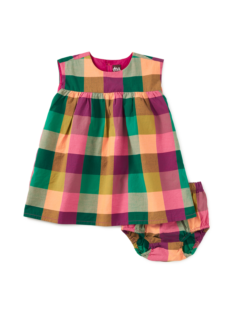 Printed Empire Baby Dress Set in Barcelona Plaid - View 1