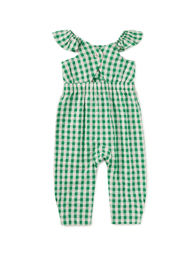 Flutter Button Back Baby Romper in Garden Party Check - View 2