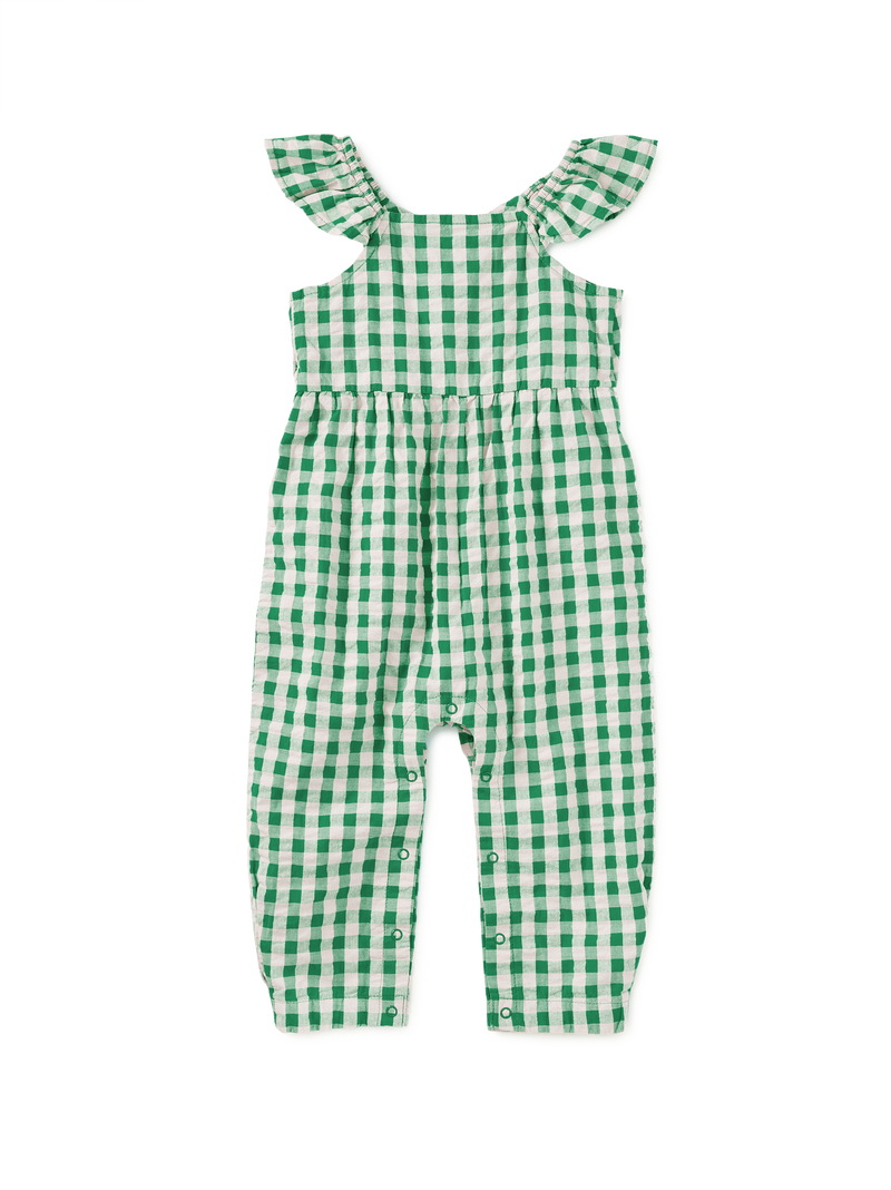 Flutter Button Back Baby Romper in Garden Party Check - View 1