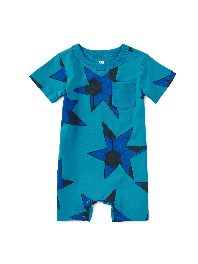 Pocket Shortie Baby Romper in Soccer Stars - View 1