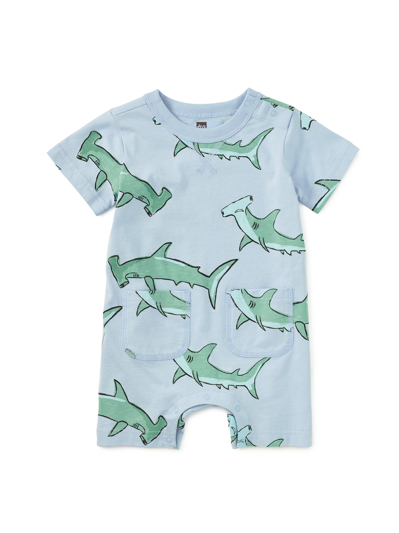 Double Pocket Baby Romper in Hungry Hammerheads - View 1
