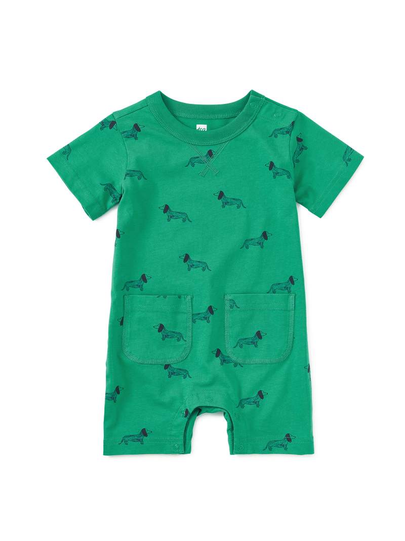 Double Pocket Baby Romper in Dachshunds - View 1