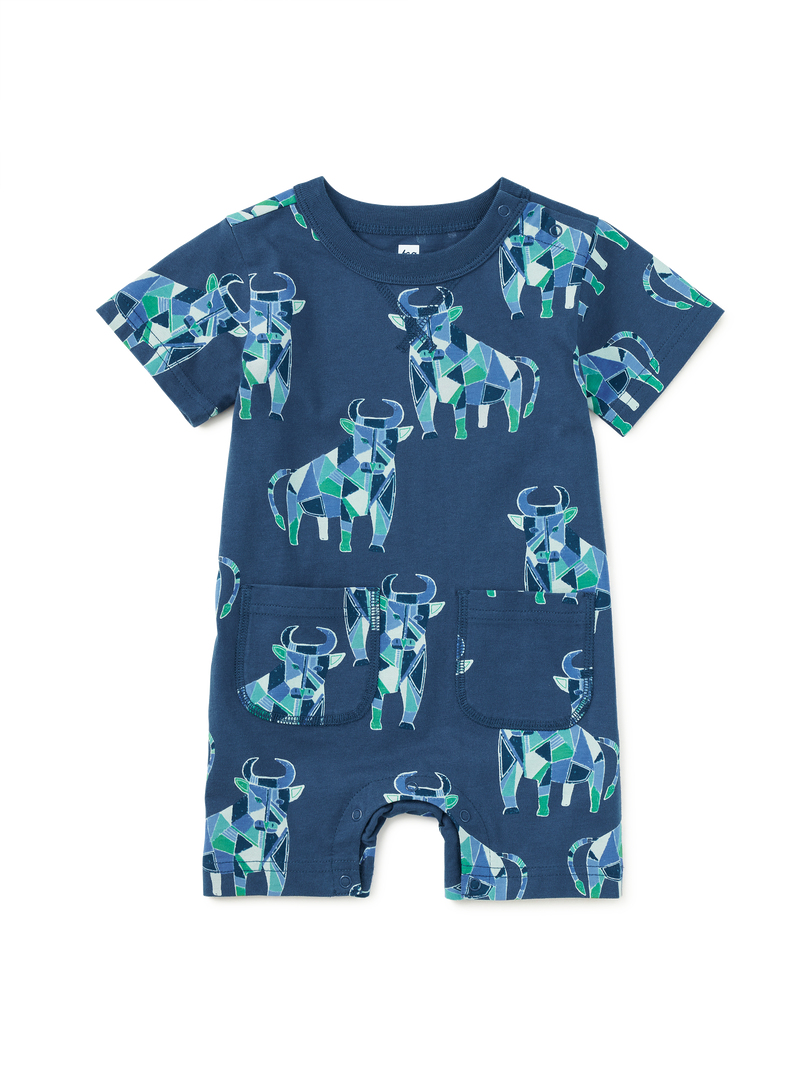 Double Pocket Baby Romper in Picassos Toros - View 1
