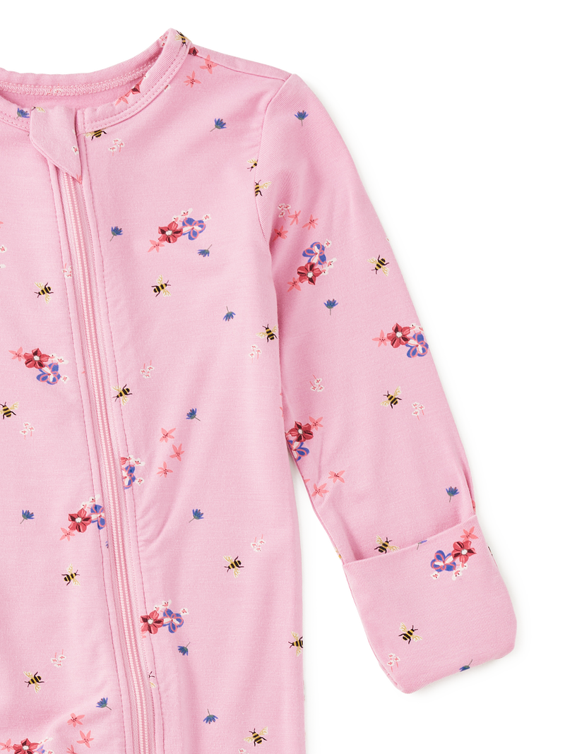 New Footed Baby Romper in Busy Bees And Flowers - View 2