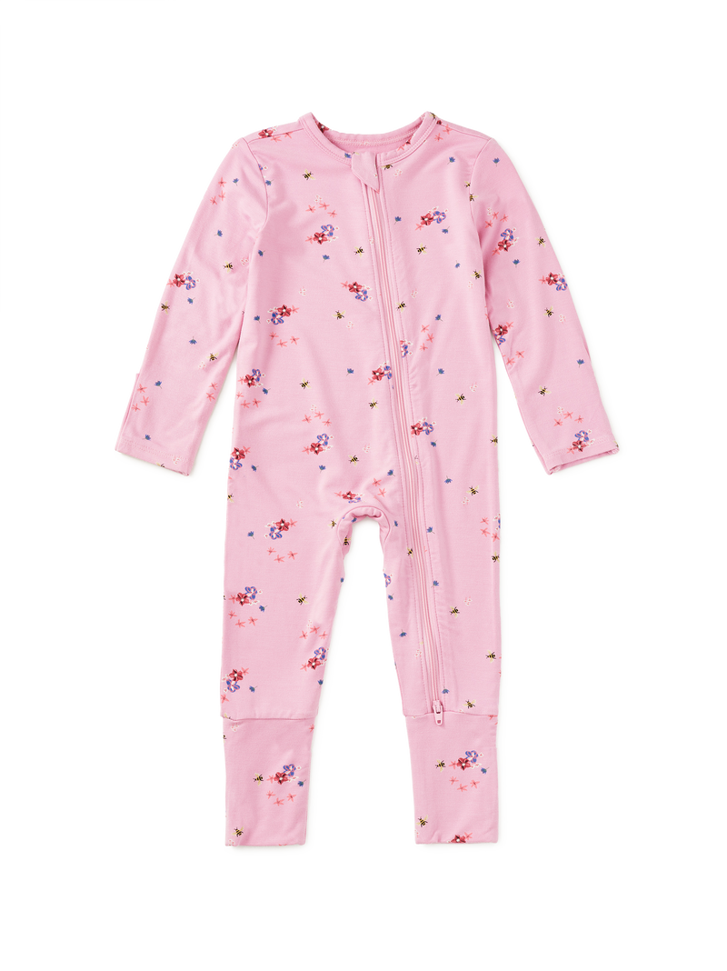 New Footed Baby Romper in Busy Bees And Flowers - View 1
