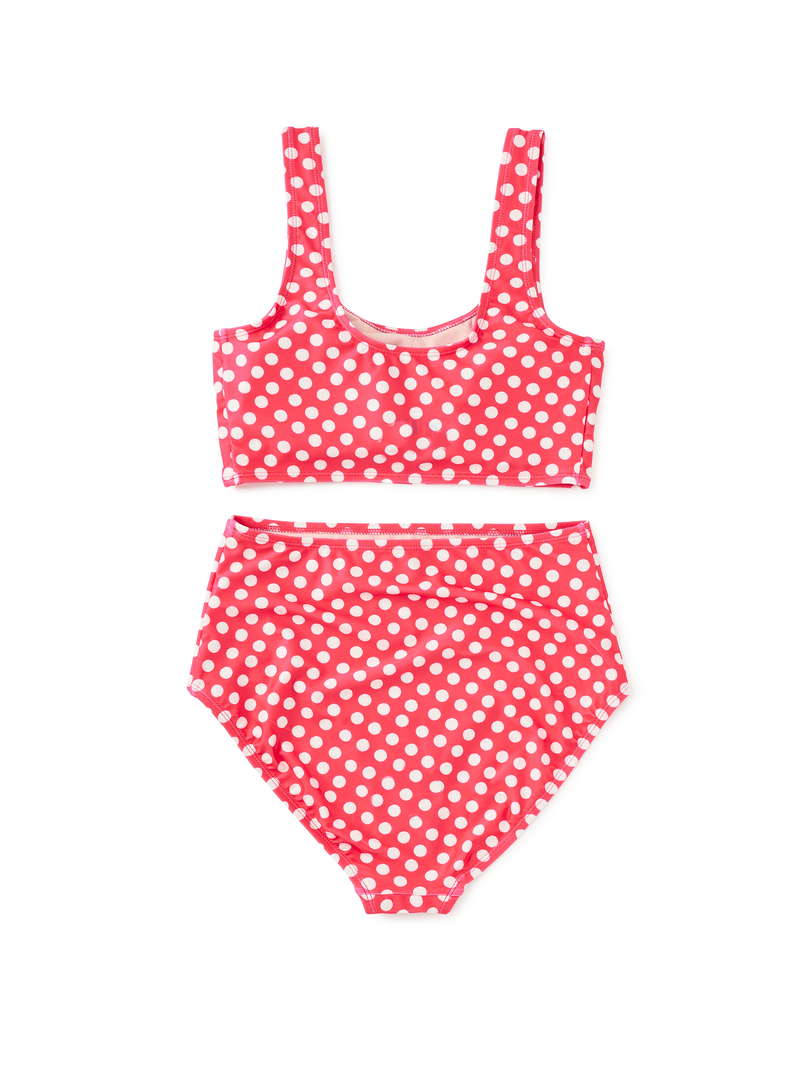 Adult Two-Piece Swimsuit in Polka Dots In Red - View 2