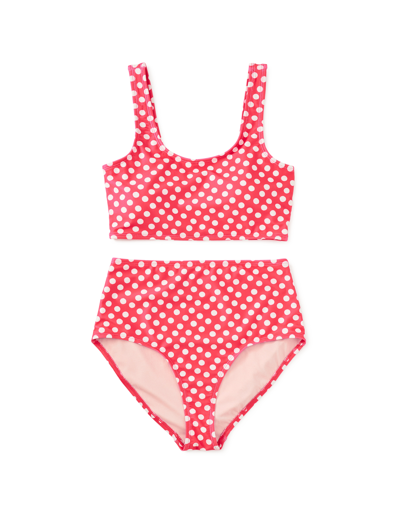 Adult Two-Piece Swimsuit in Polka Dots In Red - View 1