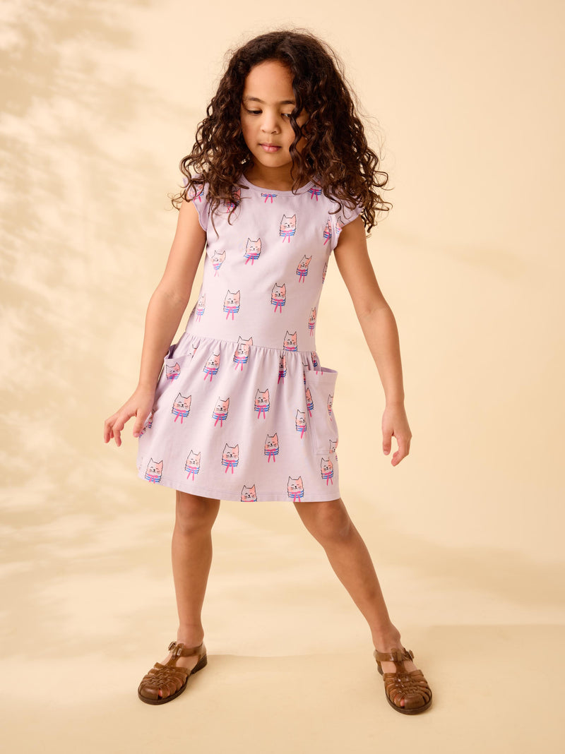 Flutter Sleeve Pocket Dress in Bow Tie Cats - View 2