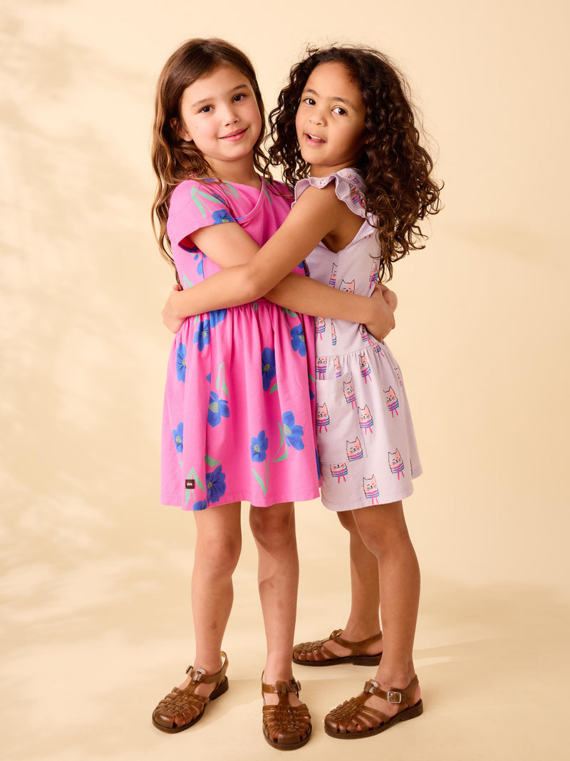 Short Sleeve Wrap Neck Dress in Painted Cosmo Floral - View 2