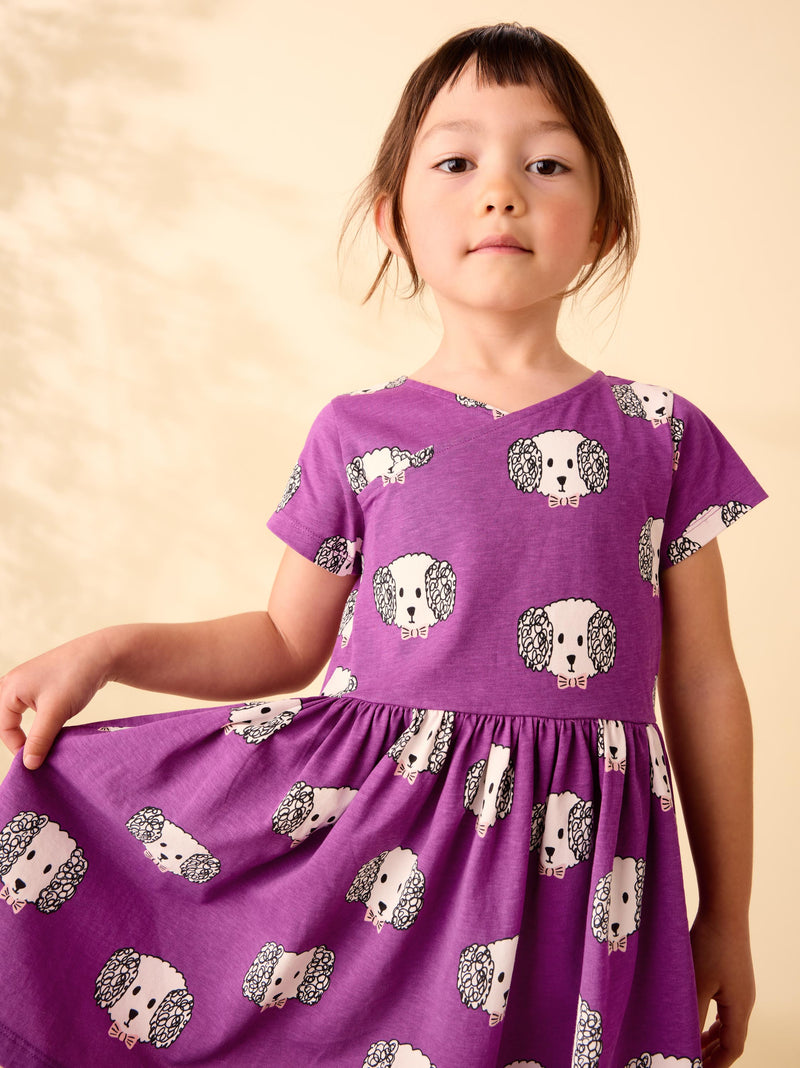 Short Sleeve Wrap Neck Dress in Maltipoo - View 2