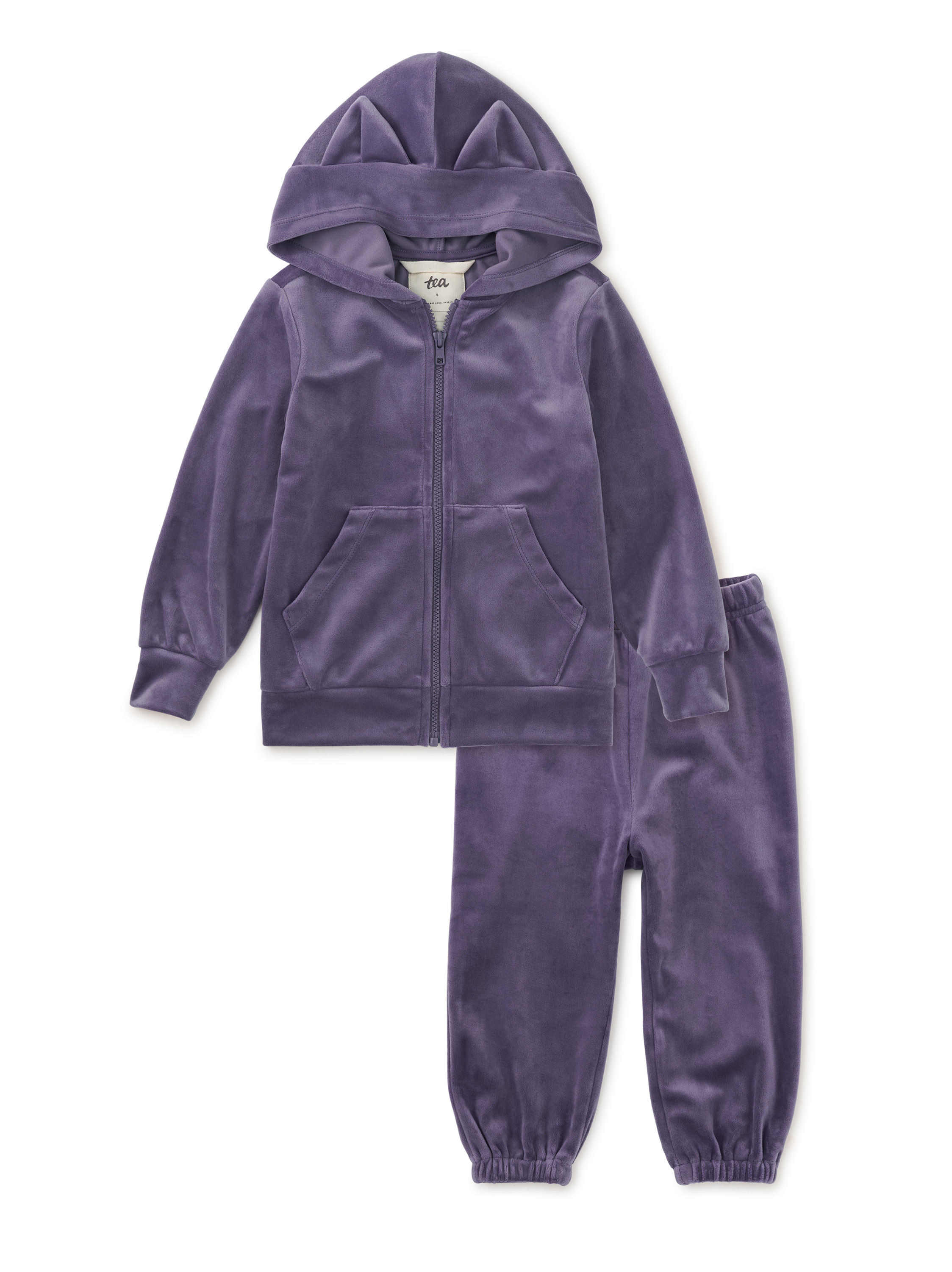 Cat Ears Velour Hoodie Joggers Baby Set Tea Collection