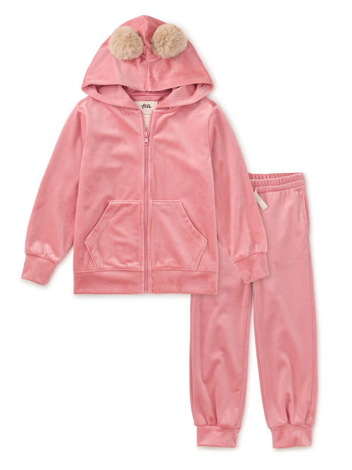 Pom Pom Ears Velour Hoodie & Joggers Set
