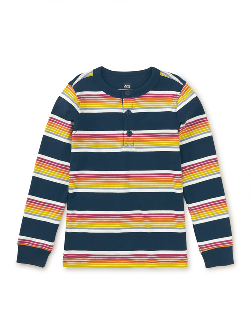 Long Sleeve Striped Henley Top