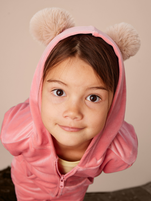 Pom Pom Ear Velour Hoodie