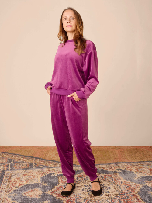 Purple velvet joggers discount