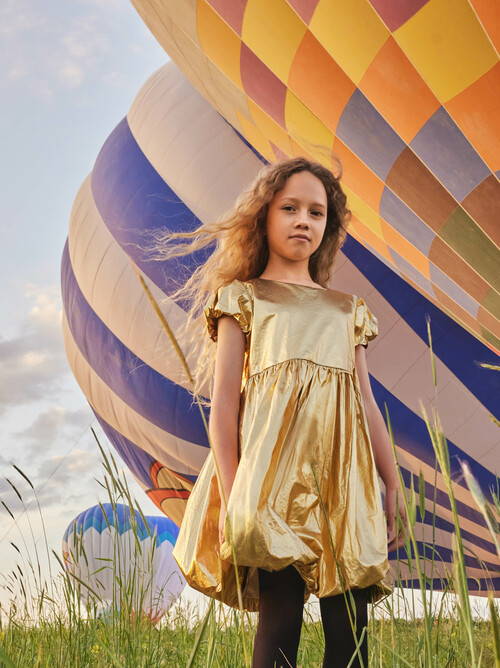 Metallic Balloon Skirted Dress