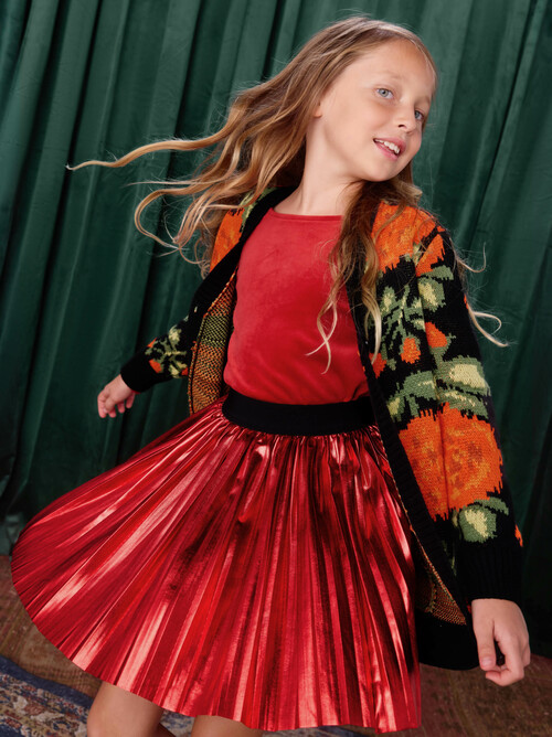 Pleated Metallic Twirl Skirt