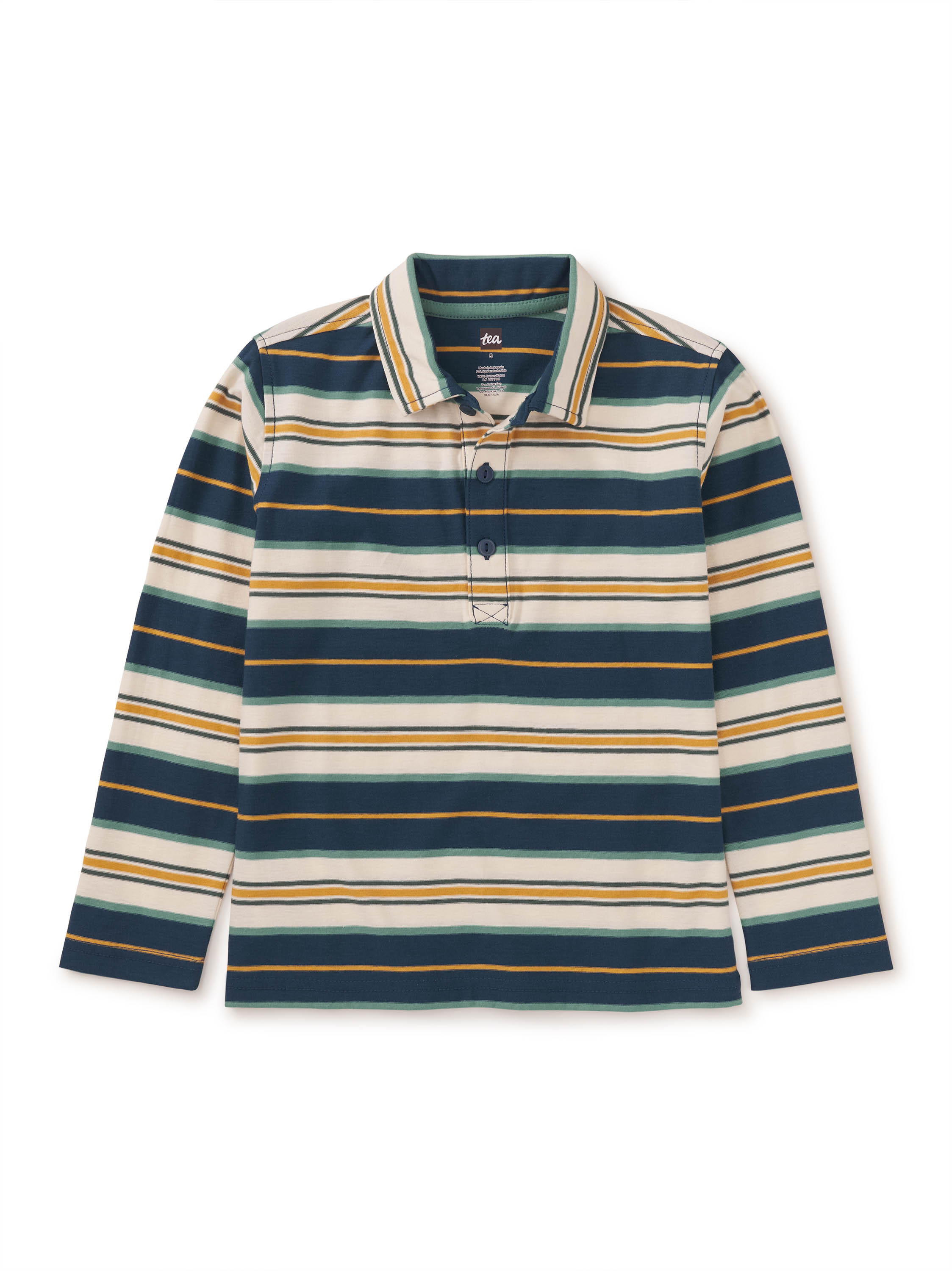 Tea Collection Blue Long Sleeve Striped Polo 2 Bedford Blue