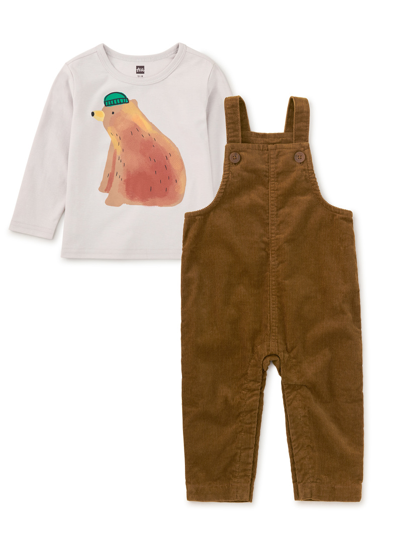 Corduroy Overalls & Bear Tee Baby Set