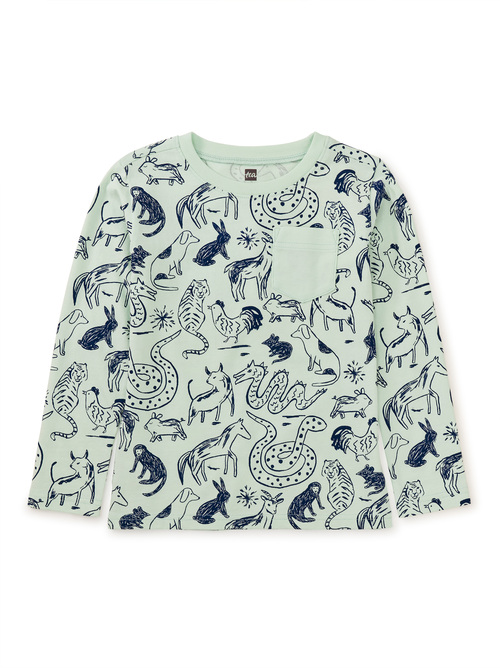 Long Sleeve Printed Pocket Tee