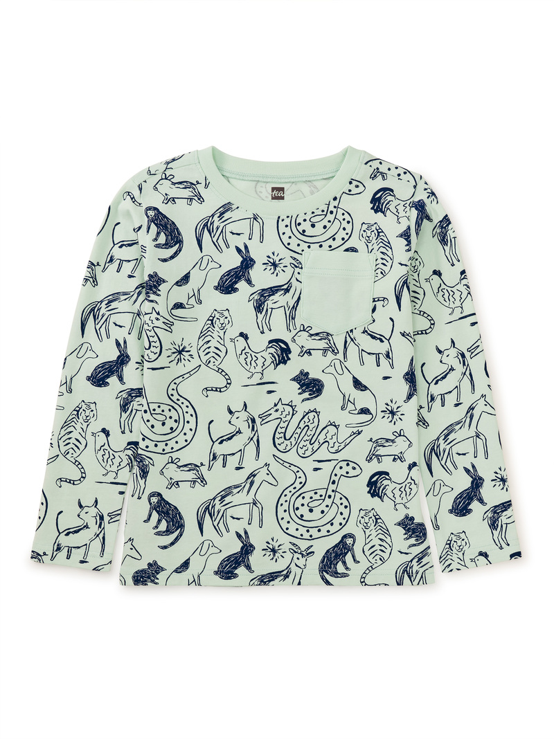Long Sleeve Printed Pocket Tee