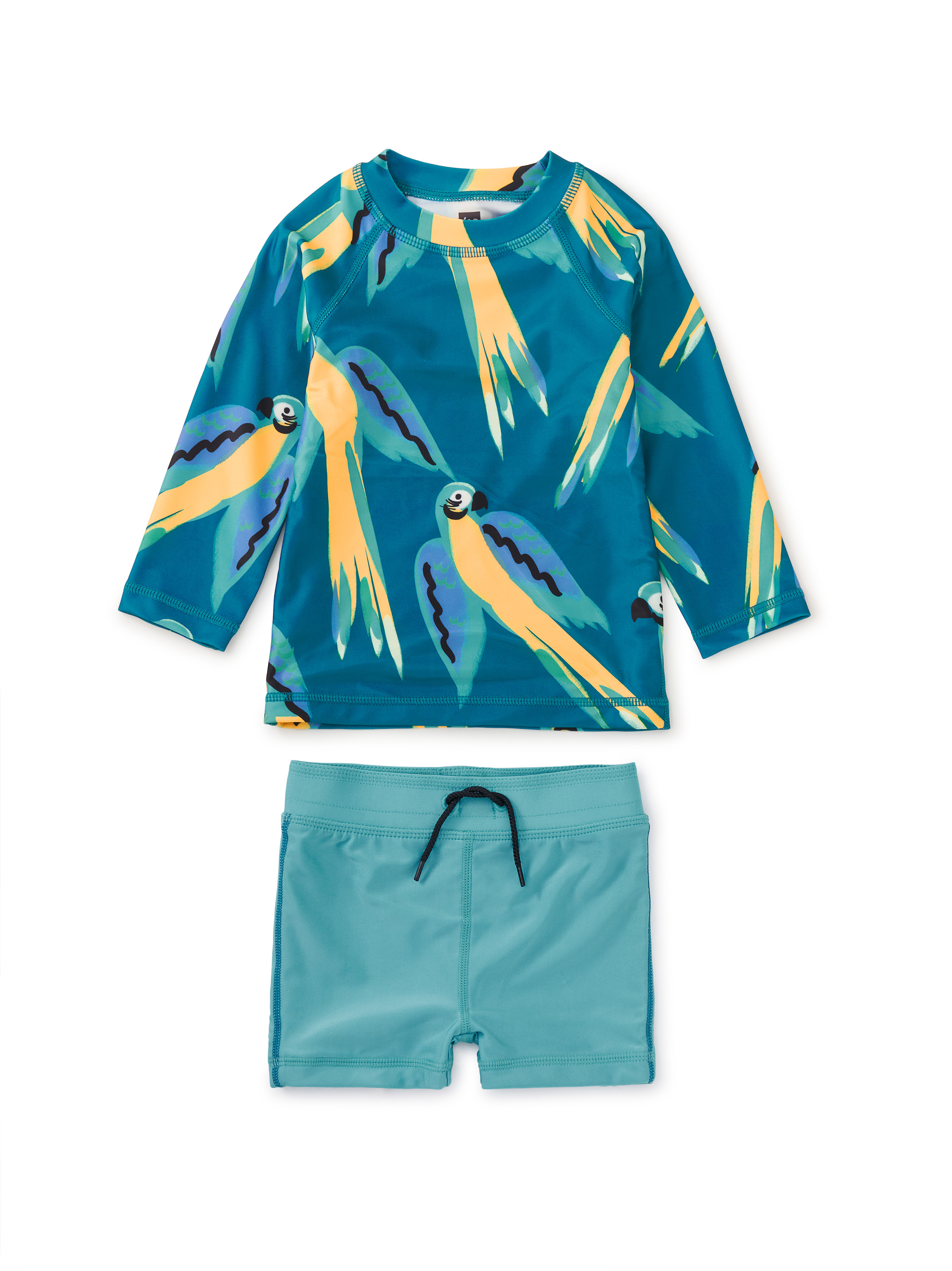 LITTLE BOY Blue Yellow Macaws Rash Guard Baby Swim Set SET