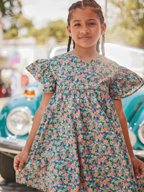 Wrap Neck Flutter Dress