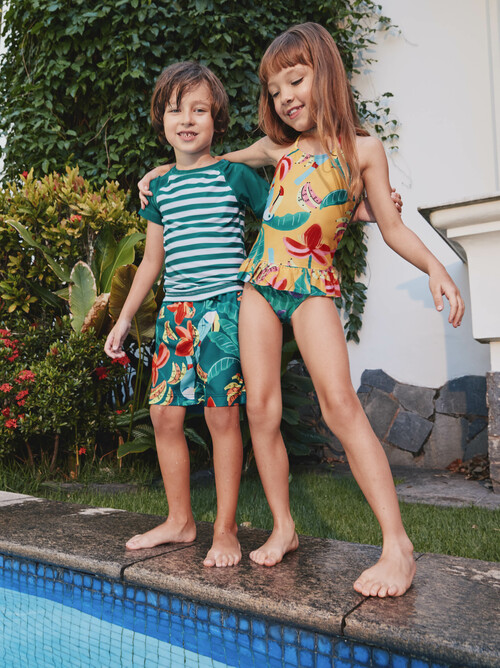 GIRL & Toucan Banana Tree & Peplum One-Piece Swimsuit & ONEPIECE