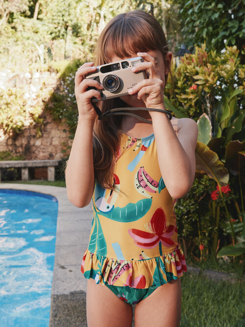 GIRL & Toucan Banana Tree & Peplum One-Piece Swimsuit & ONEPIECE