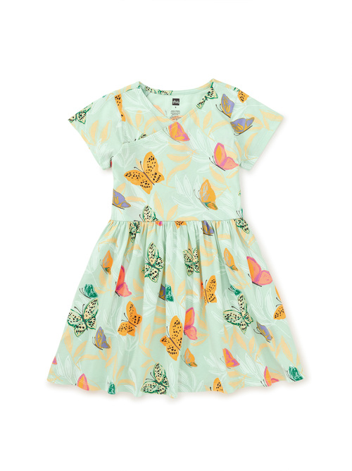  Short Sleeve Wrap Neck Dress