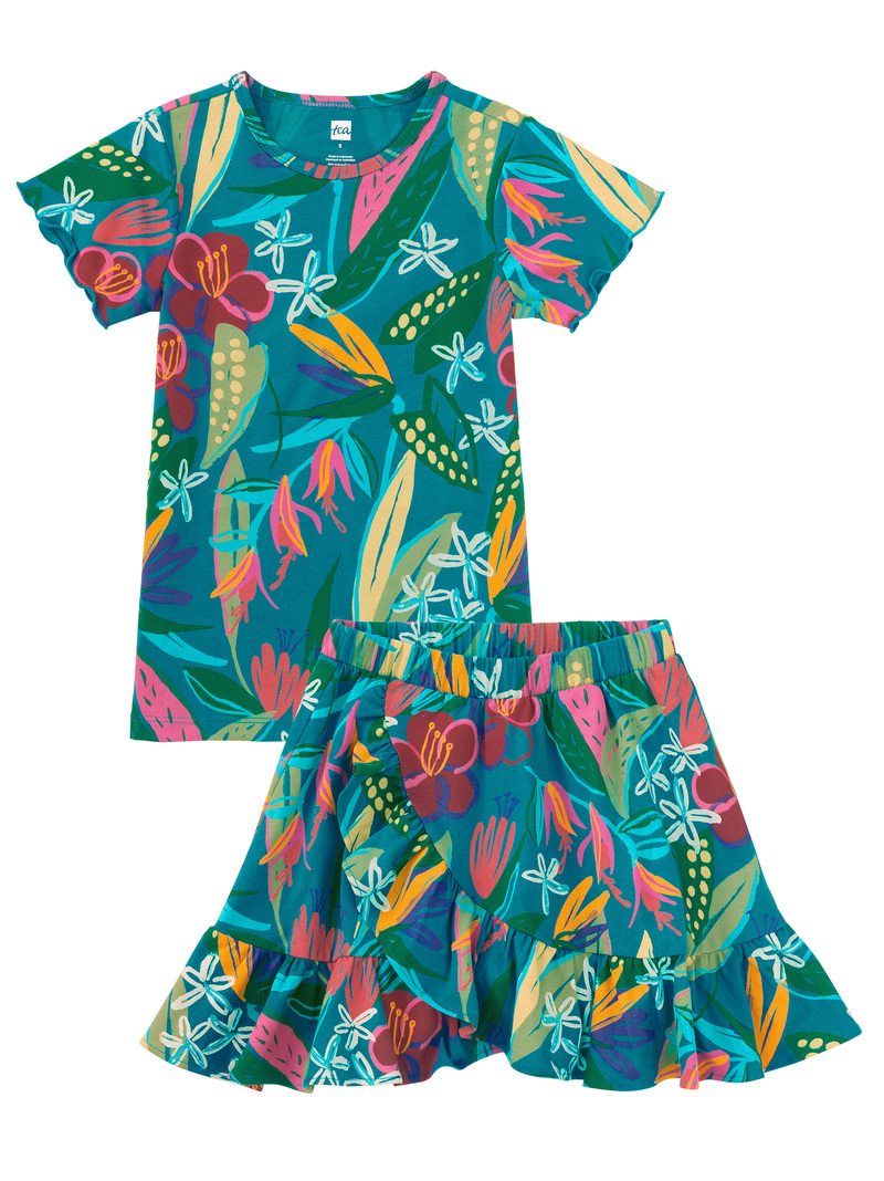 Printed Top & Ruffle Skirt Set