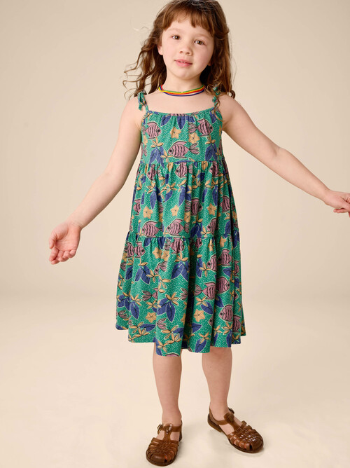 Tie Shoulder Tiered Dress