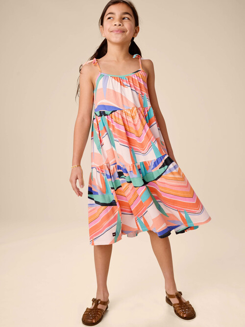 Tie Shoulder Tiered Dress