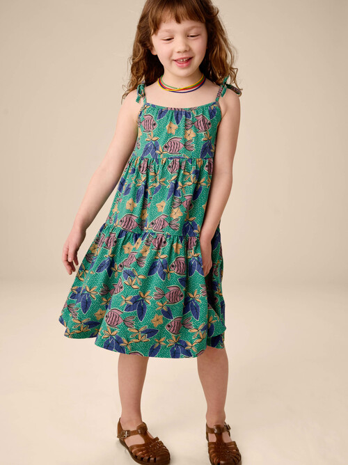 Tie Shoulder Tiered Dress