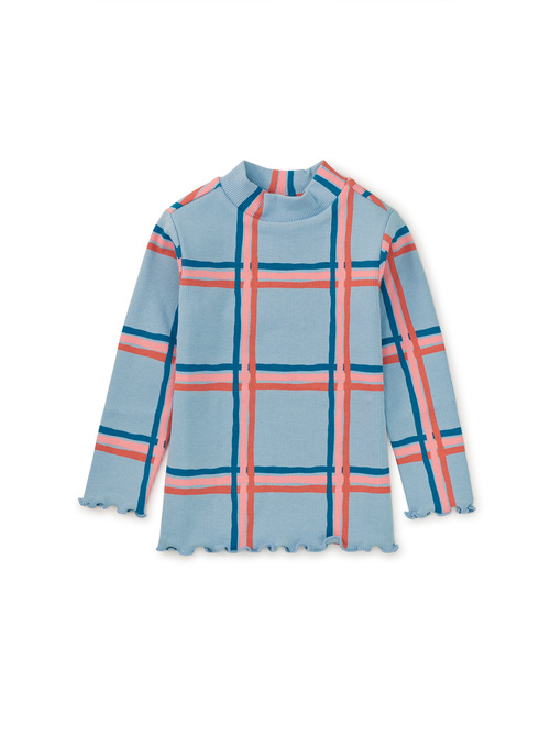 GIRL & Painted Windowpane Plaid & Ribbed Long Sleeve Mock Neck Top