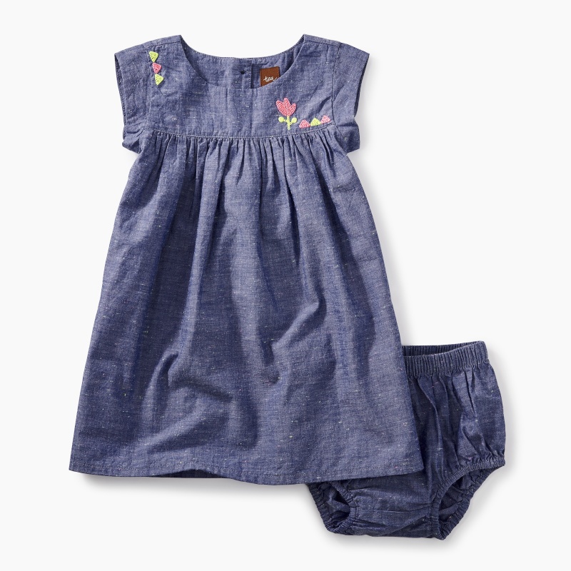 Embroidered Chambray Baby Dress