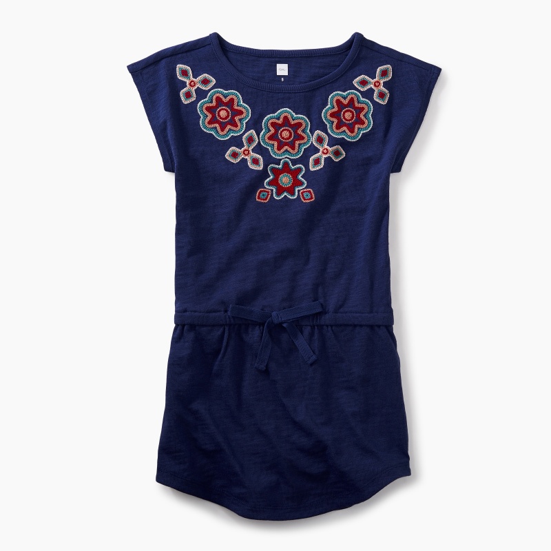 Berry Embroidered Tie-Waist Dress