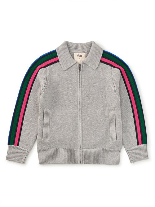  Stripe Sleeve Zip Sweater
