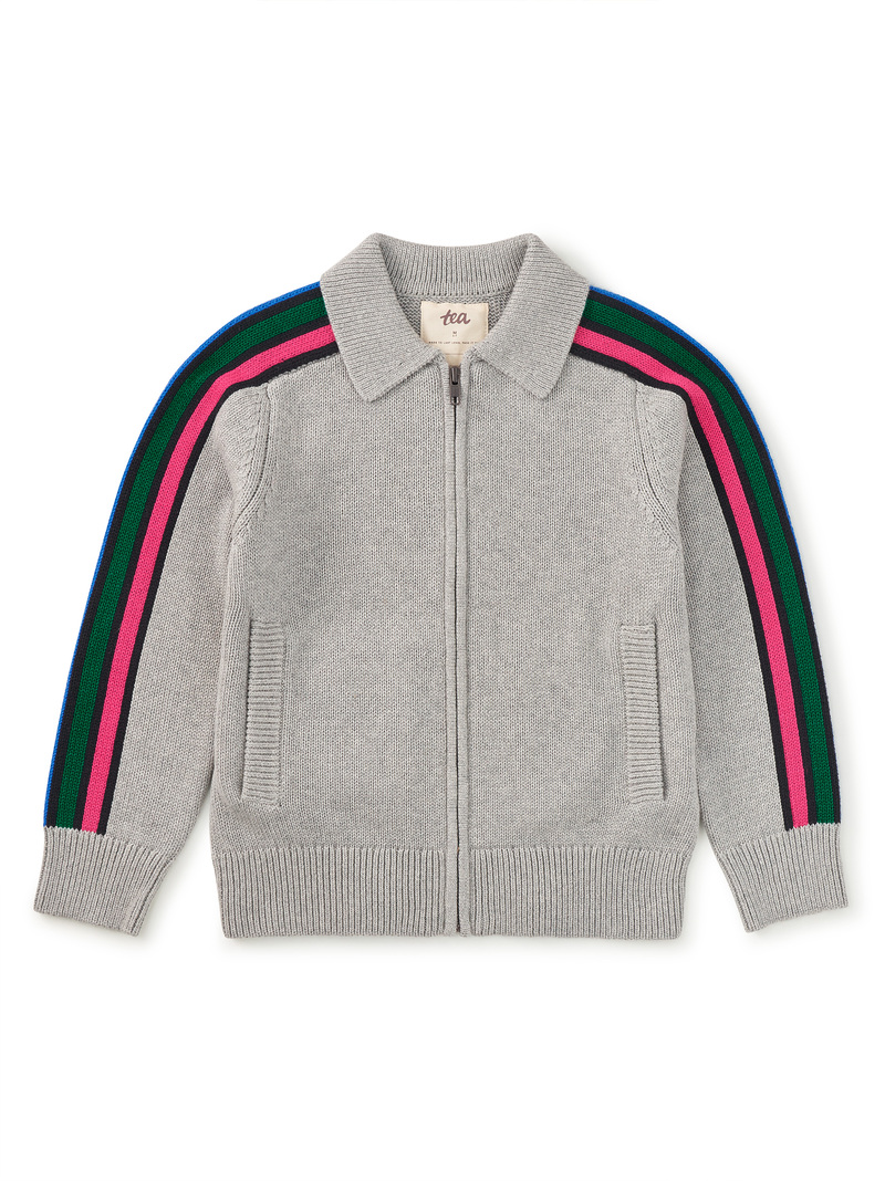 Stripe Sleeve Zip Sweater