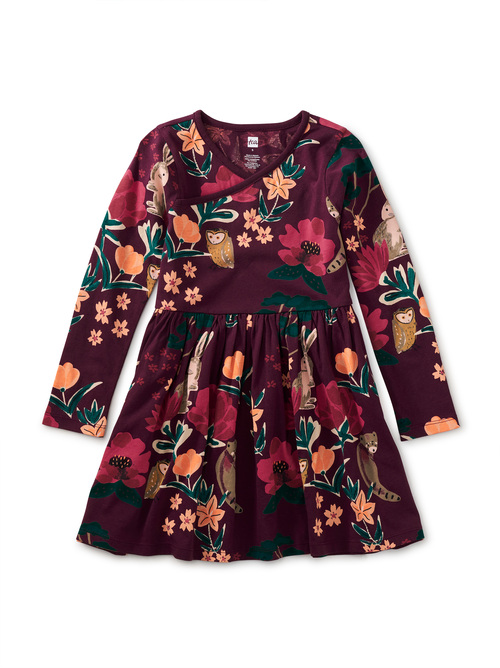  Long Sleeve Wrap Neck Dress