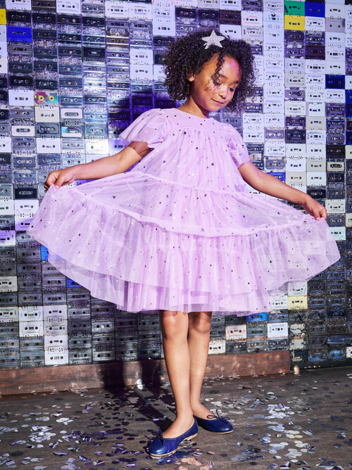 GIRL Shimmer Sky Tiered Tulle Sparkle Dress KNIT DRESS Tea