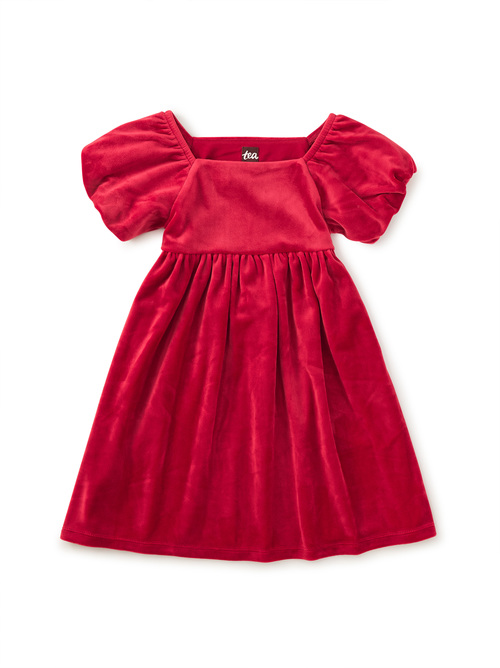  Puff Shoulder Velour Dress