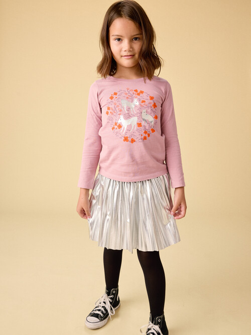 Pleated Metallic Twirl Skirt