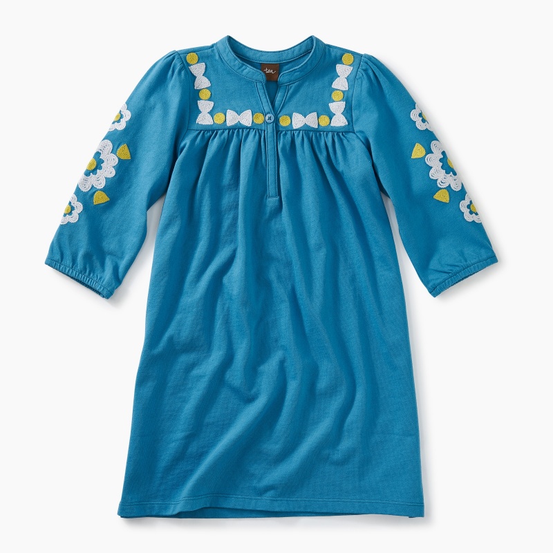 Embroidered Henley Dress