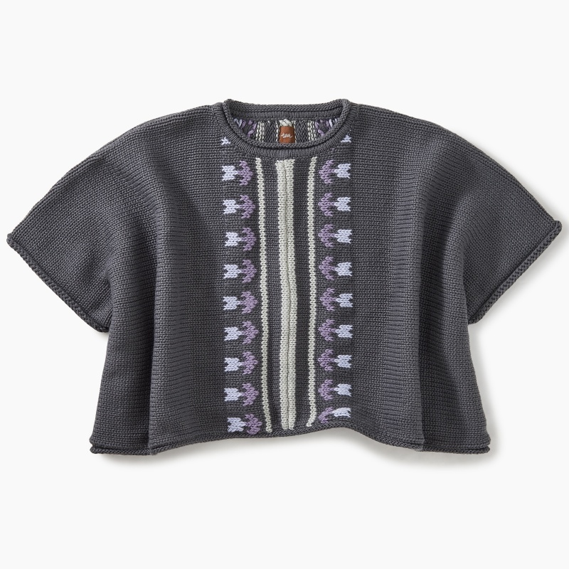 Floral Stripe Sweater Poncho