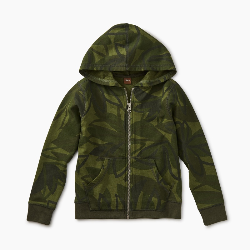 Leaf Print Zip Hoodie